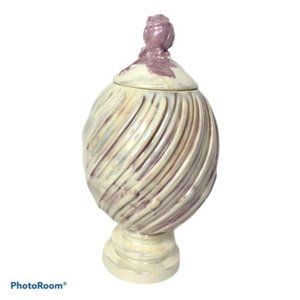 Vintage Opalescent Lavender Egg Shaped Jar With Floral Lid with Crazing
